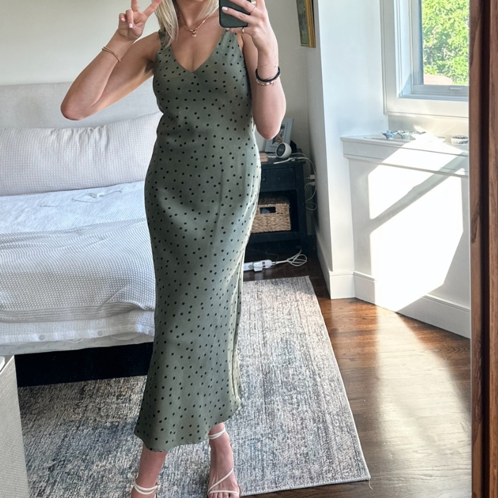 Zara Silk Green Polka Dot Maxi Dress